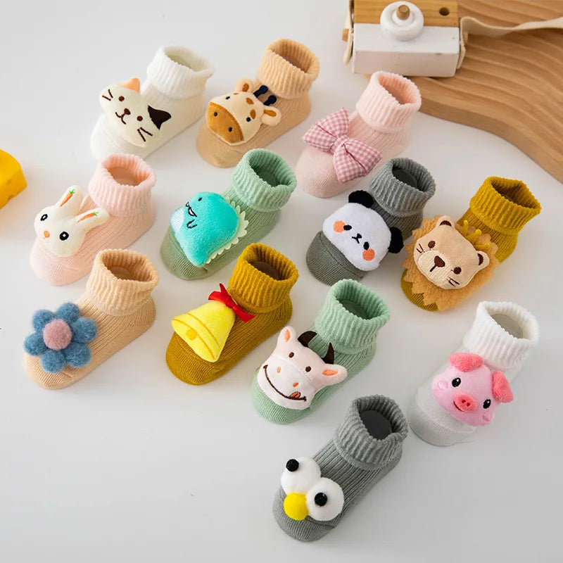 Baby Kids Toddler Anti-Slip Socks Spring Animal Infant Newborn Gift With Bells Home Floor Soft Cute Boots Baby Keep Warm Items