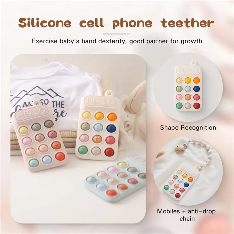 Baby Silicone Phone Teether Toy Pacifier Kids Cartoon Teething Silicone Newborn Early Dental Care Gums Molar Stick Baby Toy Gift
