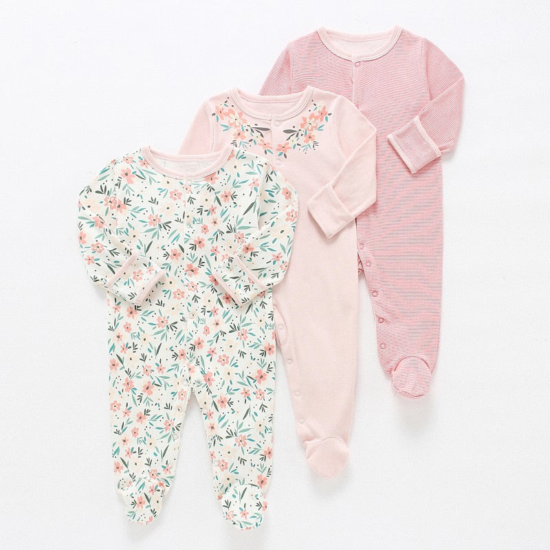 Baby Rompers 3pcs Flower Sleepsuit  Baby Girl Pajamas Newborn Boy Clothes Baby Girl Romper Infant Baby Jumpsuit Underwear Cotton