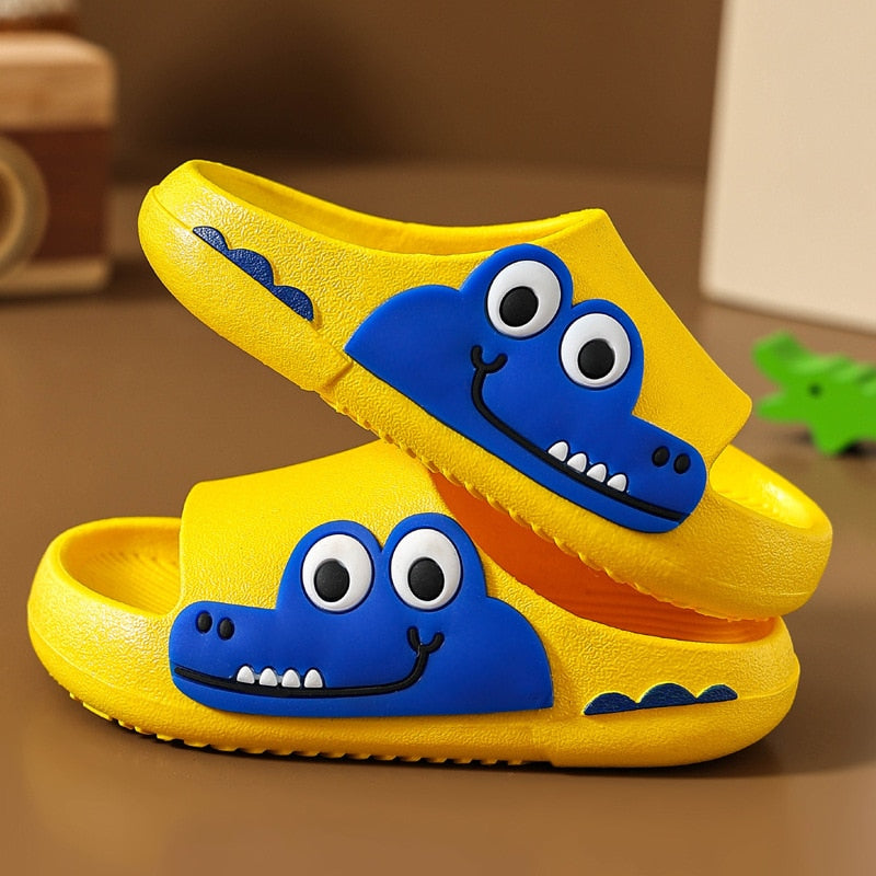 Cartoon Crocodile Children Slippers Open Toe Non-Slip Home Bathroom Shoes Baby Kids Slippers Summer Soft Sole Flats Shoes Boy