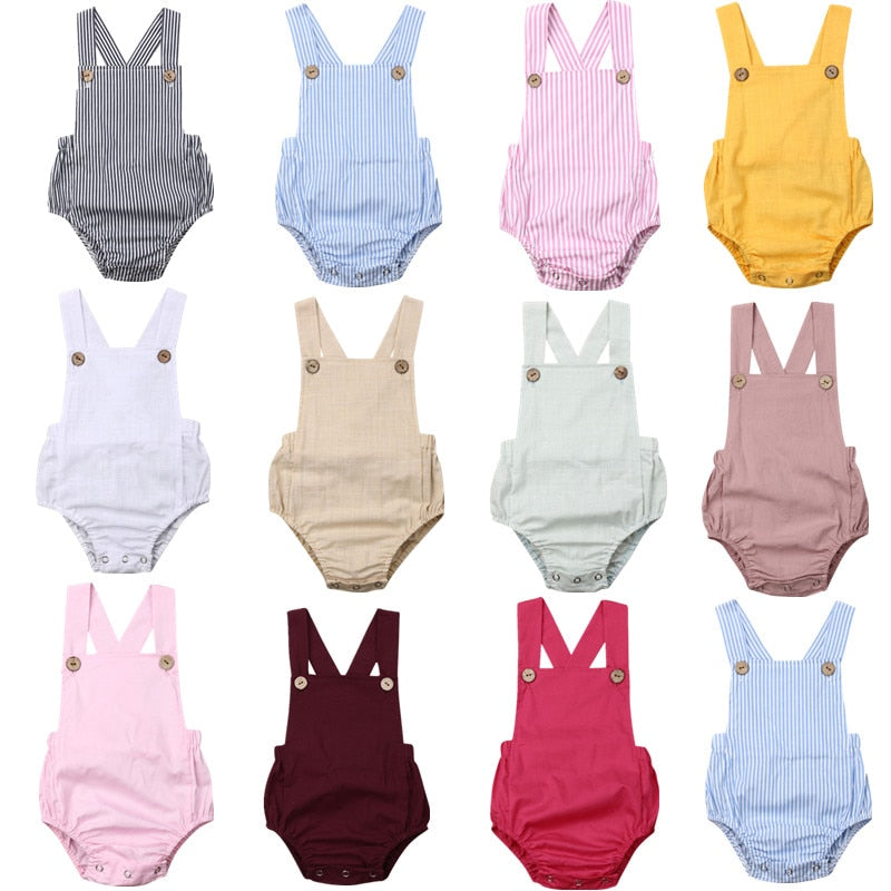 11Color Newborn Infant Baby Boy Girl Bodysuit Summer Button Jumpsuit Striped Casual Sleeveless Backless Solid Outfits Clothes