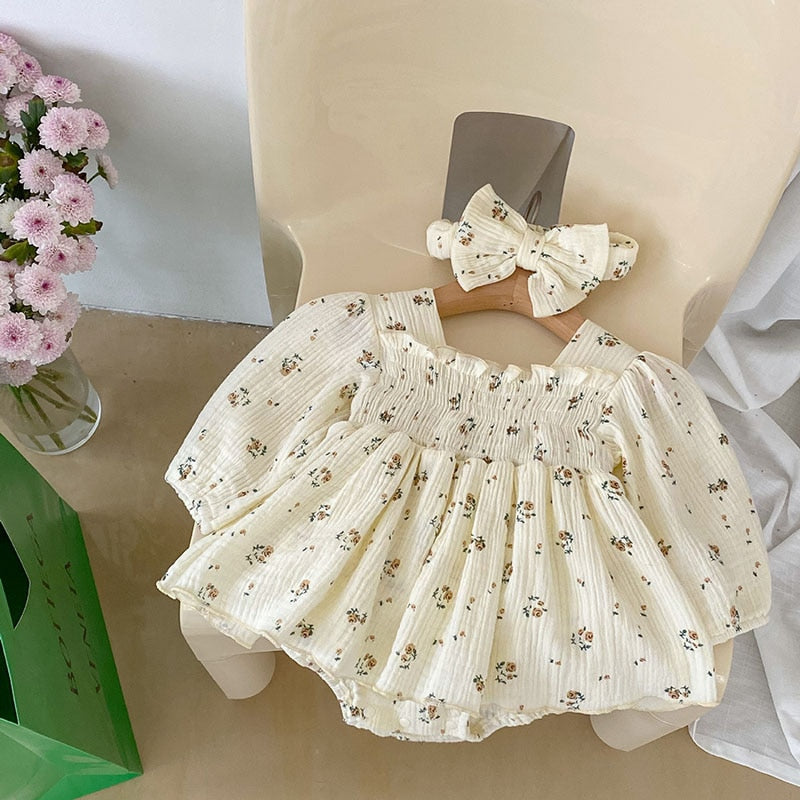 MILANCEL Baby Bodysuits Floral Girls One Piece Infant Clothing Linen Breathable Clothes